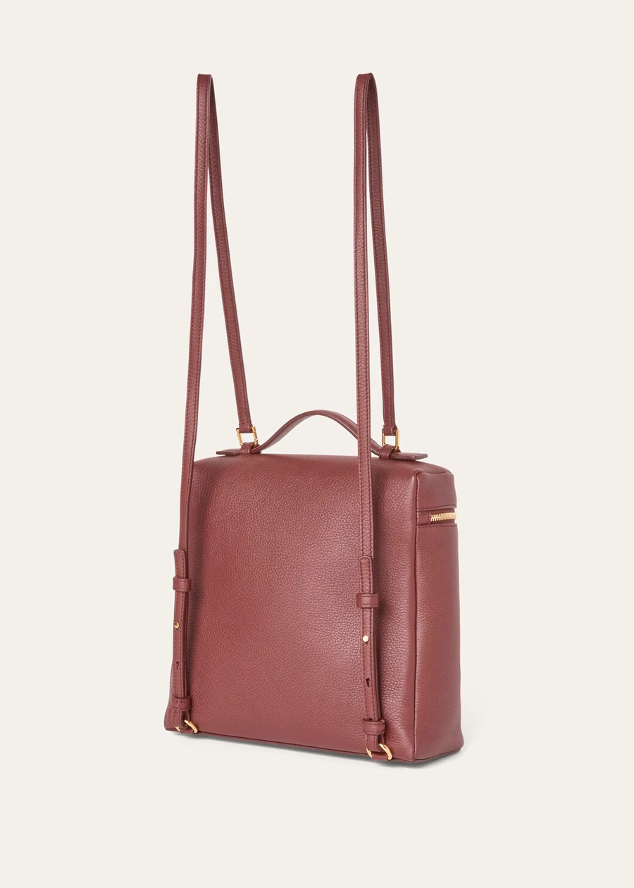 Mochila con bolsillo adicional L23.5 Azuki Beans en piel de becerro granulada