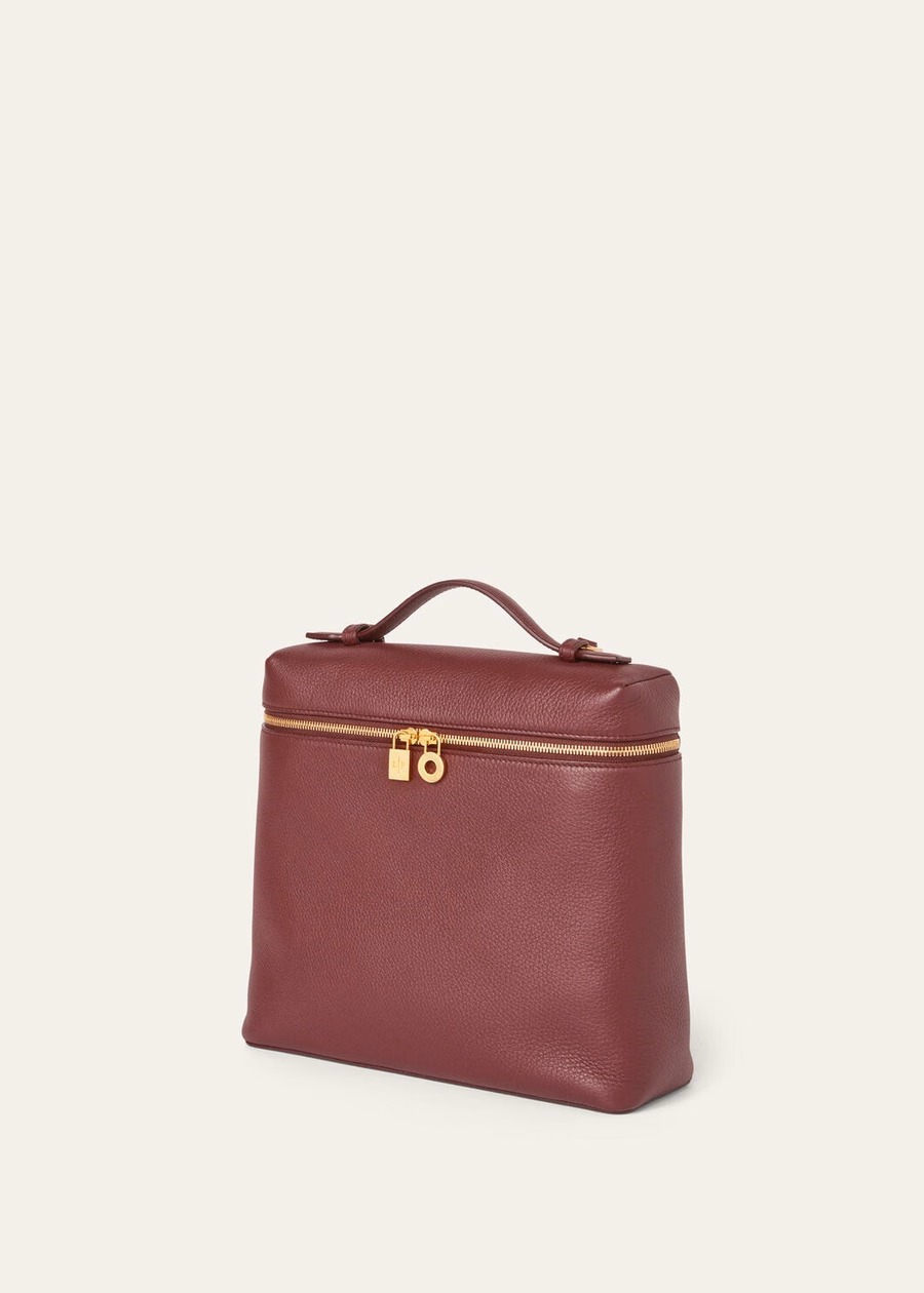 Mochila con bolsillo adicional L23.5 Azuki Beans en piel de becerro granulada