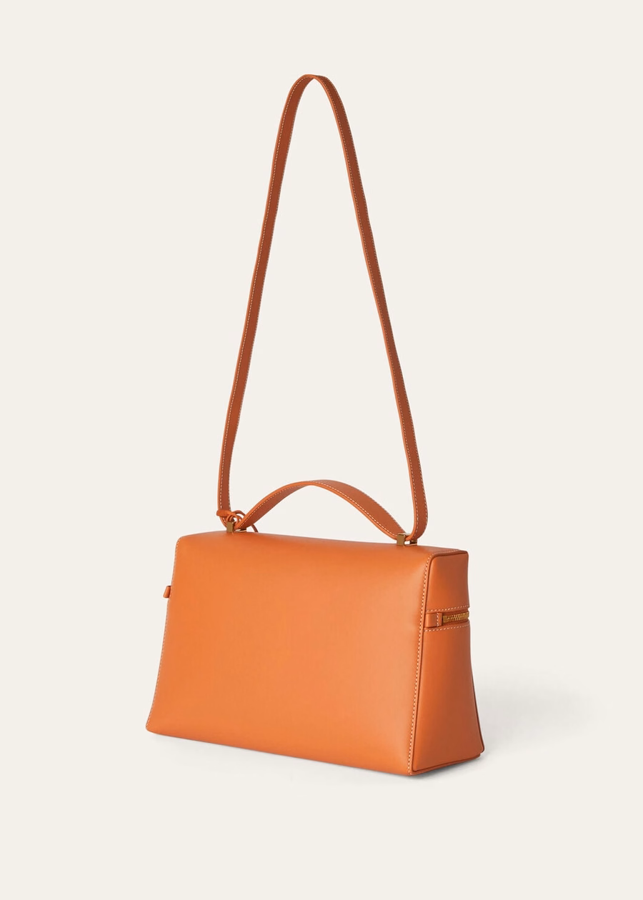 Bolsa extra L27 piel de becerro lisa color canela y naranja