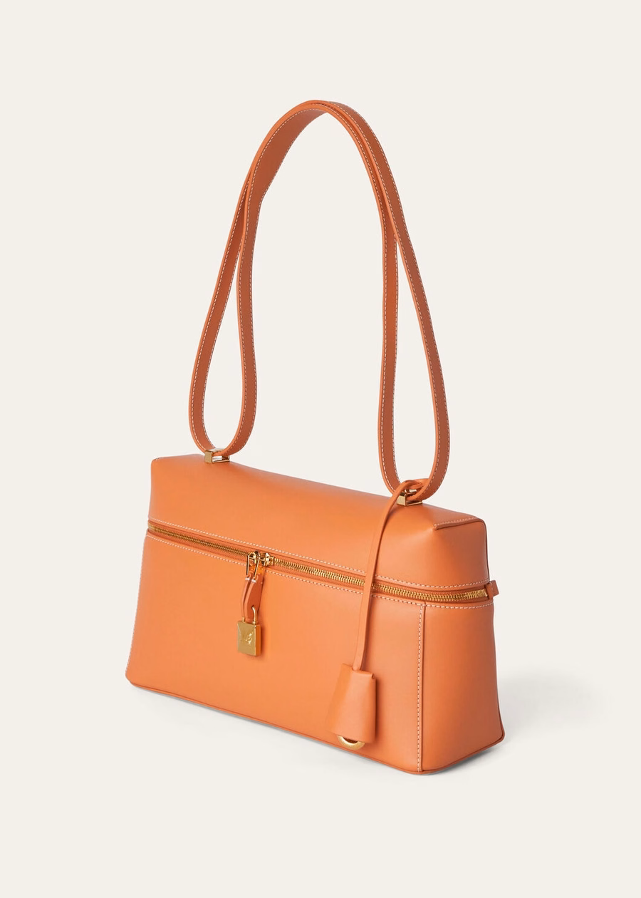 Bolsa extra L27 piel de becerro lisa color canela y naranja