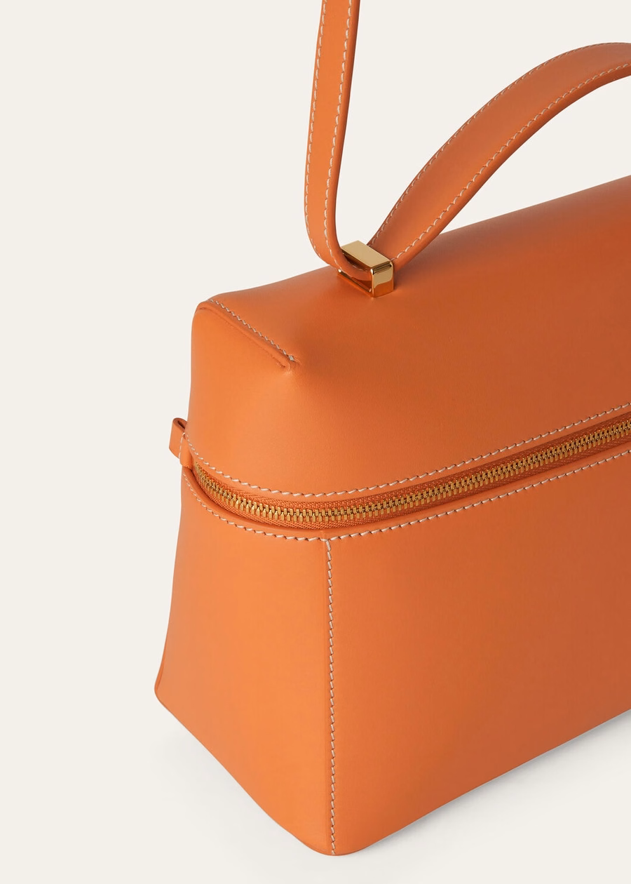 Bolsa extra L27 piel de becerro lisa color canela y naranja