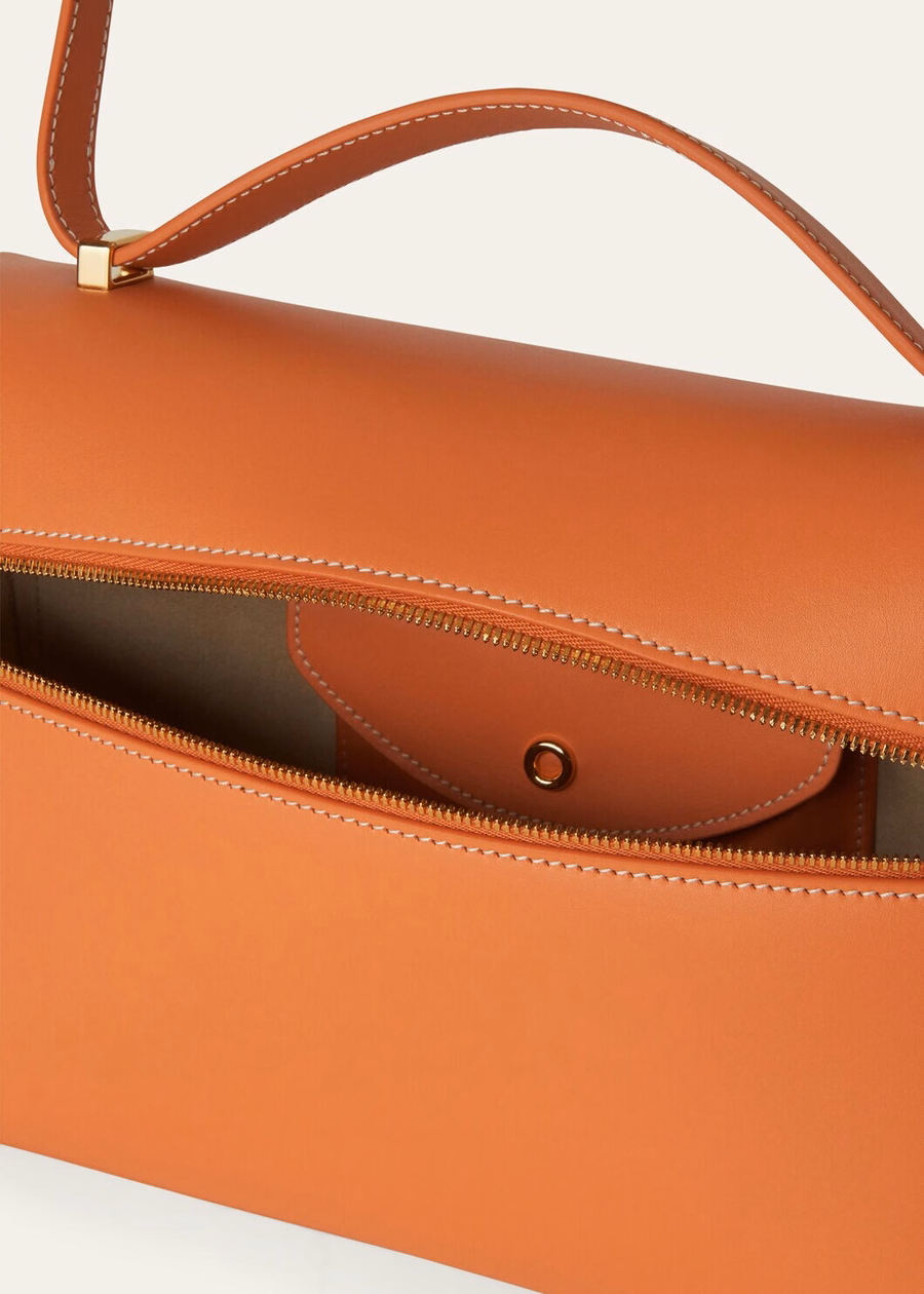 Bolsa extra L27 piel de becerro lisa color canela y naranja