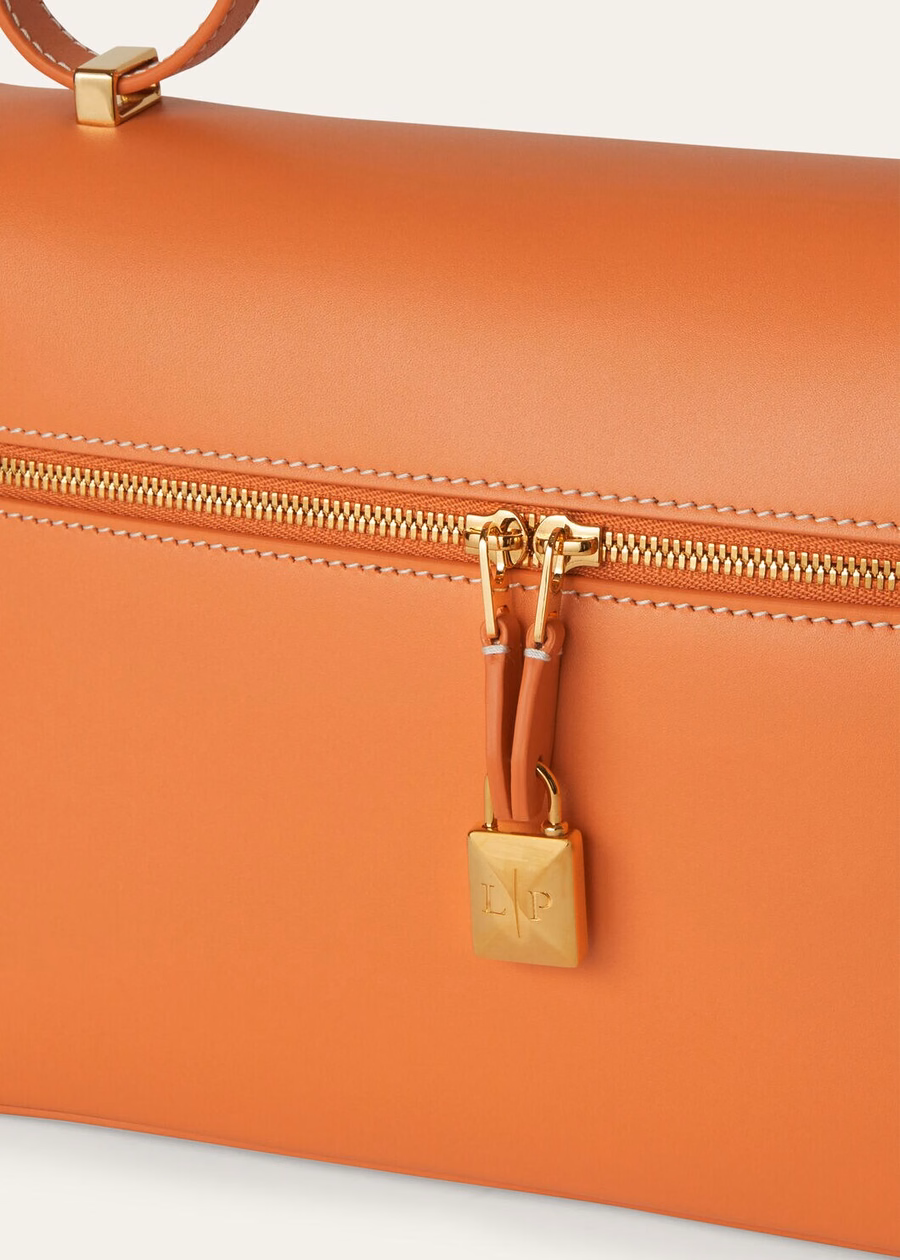 Bolsa extra L27 piel de becerro lisa color canela y naranja
