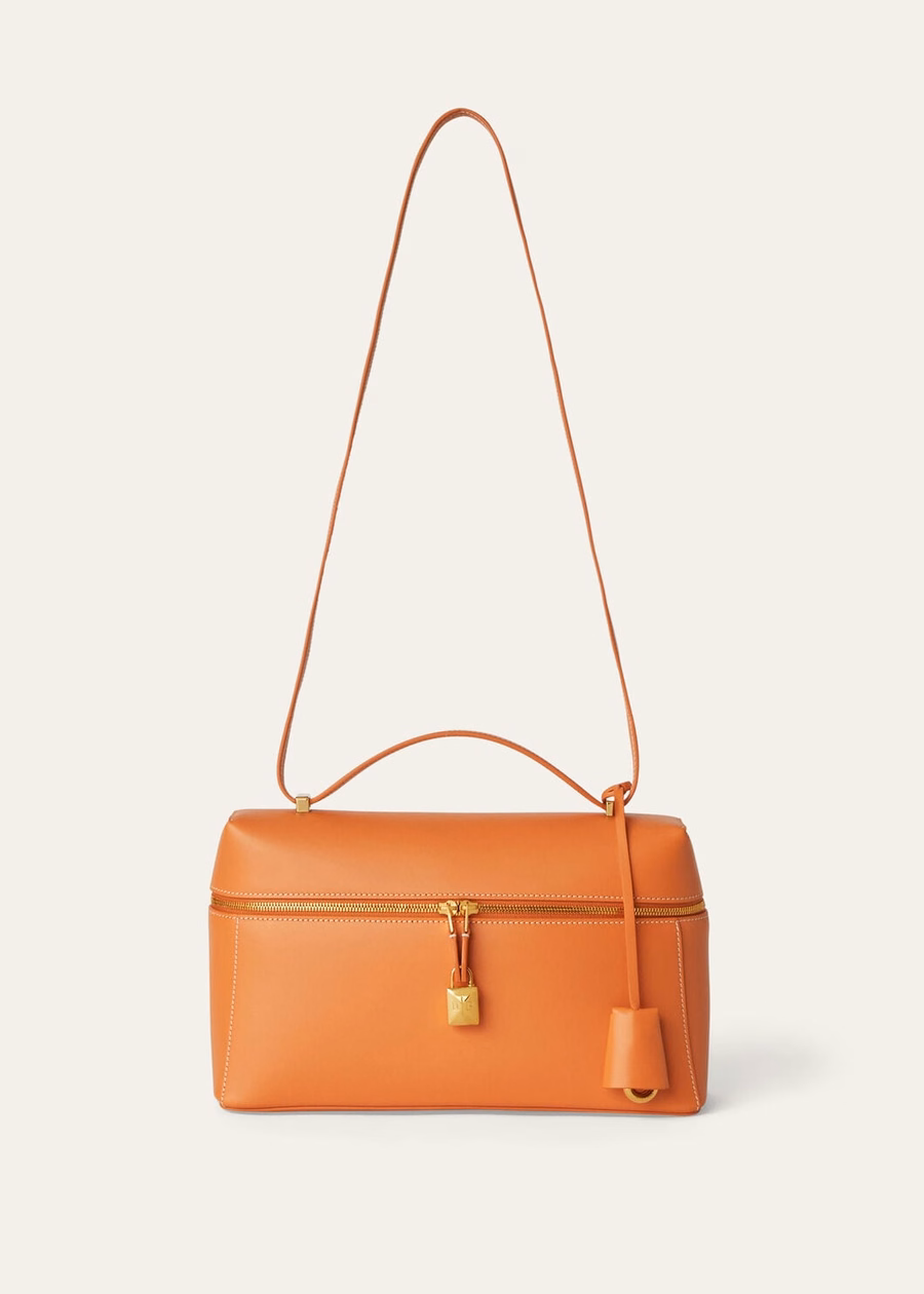 Bolsa extra L27 piel de becerro lisa color canela y naranja
