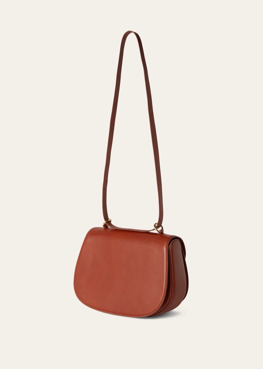 Bolso Gheira mediano de piel de becerro lisa color Kummel oscuro/marfil