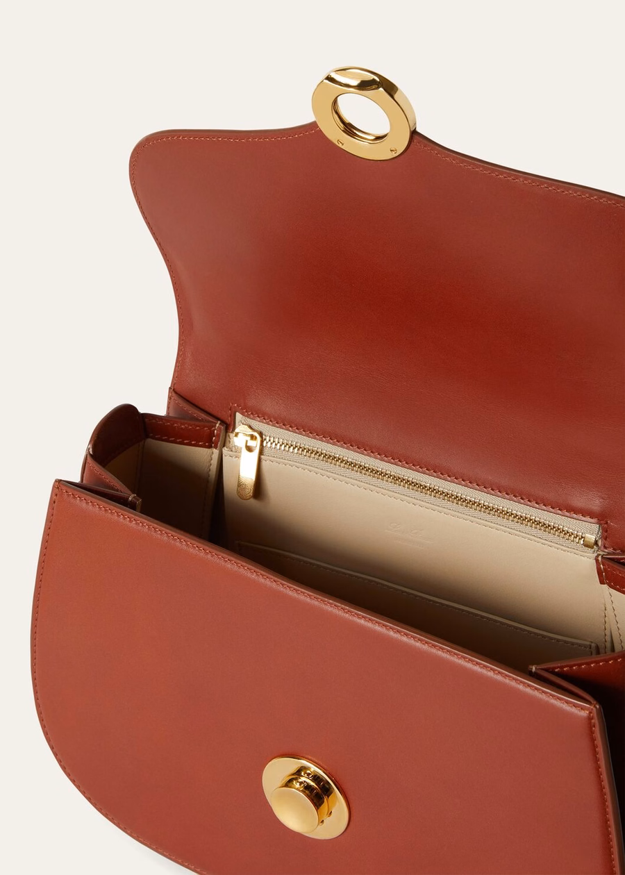 Bolso Gheira mediano de piel de becerro lisa color Kummel oscuro/marfil
