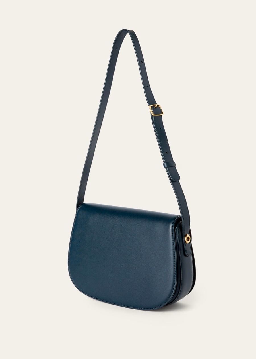 Bolso pequeño Ghiera de piel de becerro lisa Anchor Blue/Kummel
