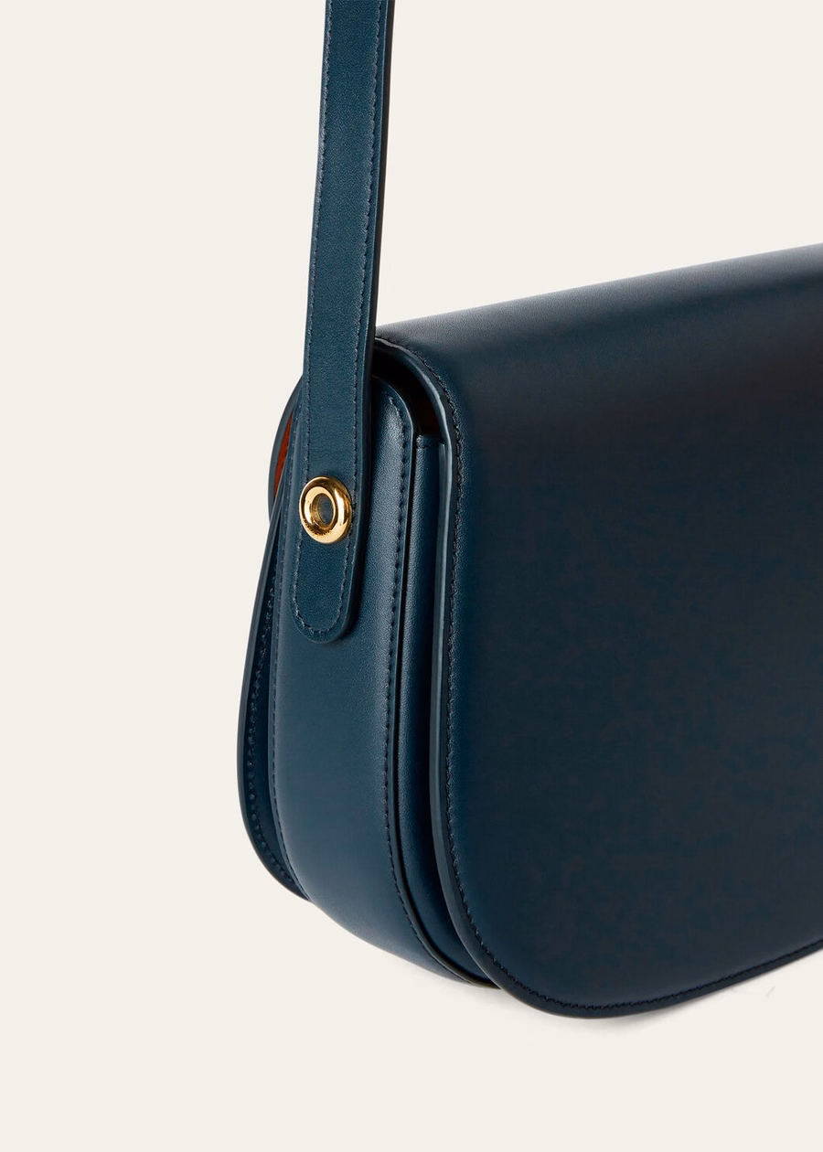 Bolso pequeño Ghiera de piel de becerro lisa Anchor Blue/Kummel