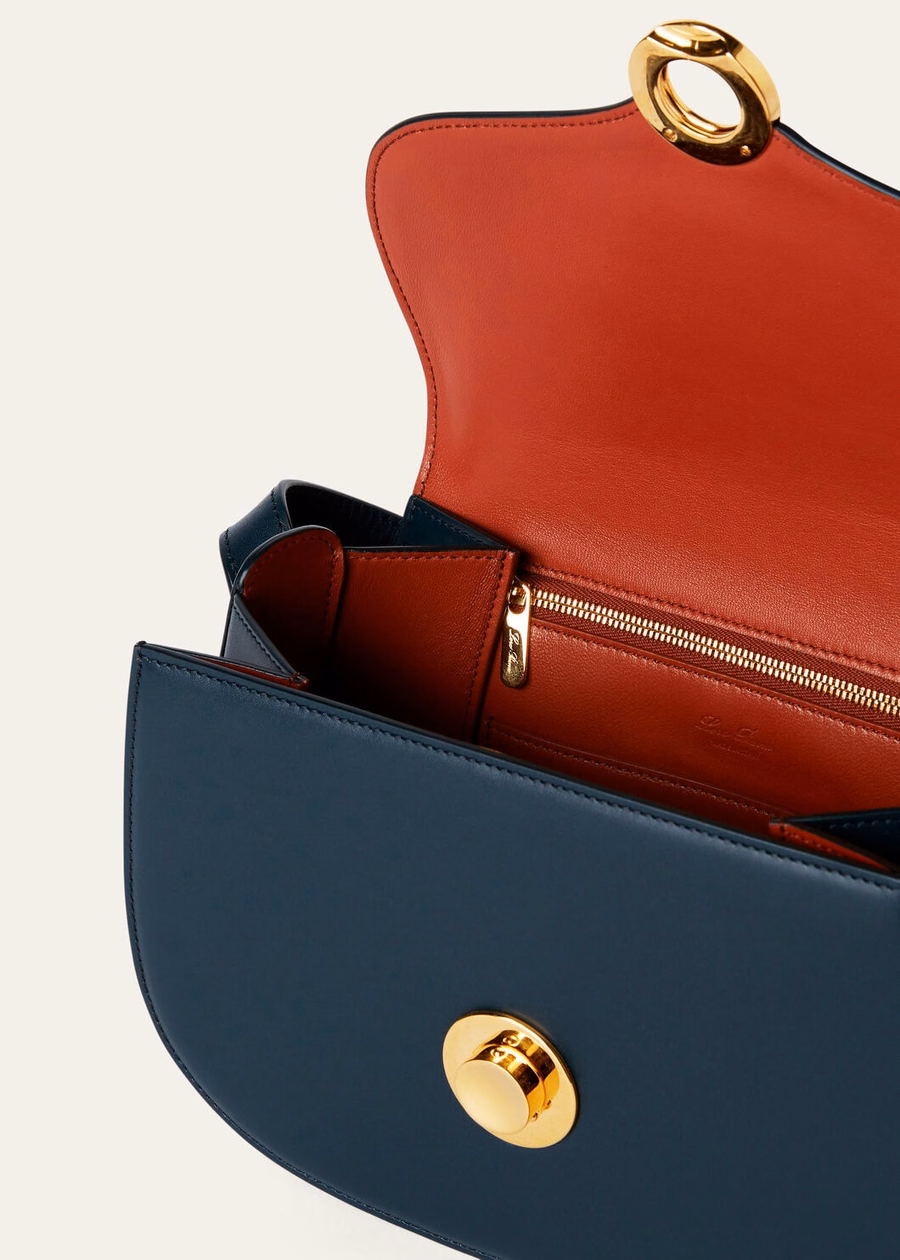 Bolso pequeño Ghiera de piel de becerro lisa Anchor Blue/Kummel