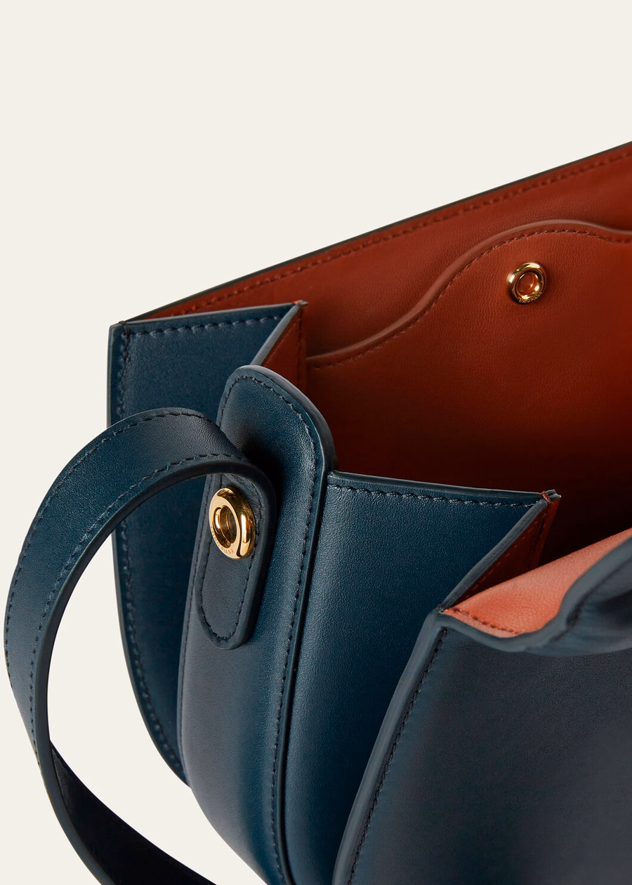 Bolso pequeño Ghiera de piel de becerro lisa Anchor Blue/Kummel