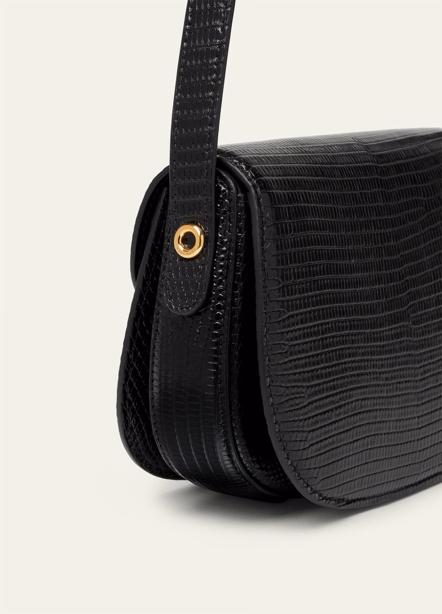 Bolso Mini Ghiera de piel de lagarto negro/oro sol