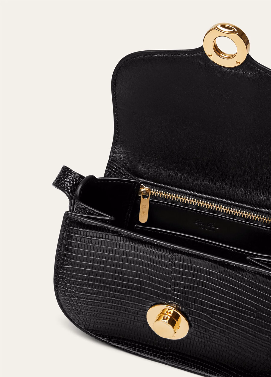 Bolso Mini Ghiera de piel de lagarto negro/oro sol