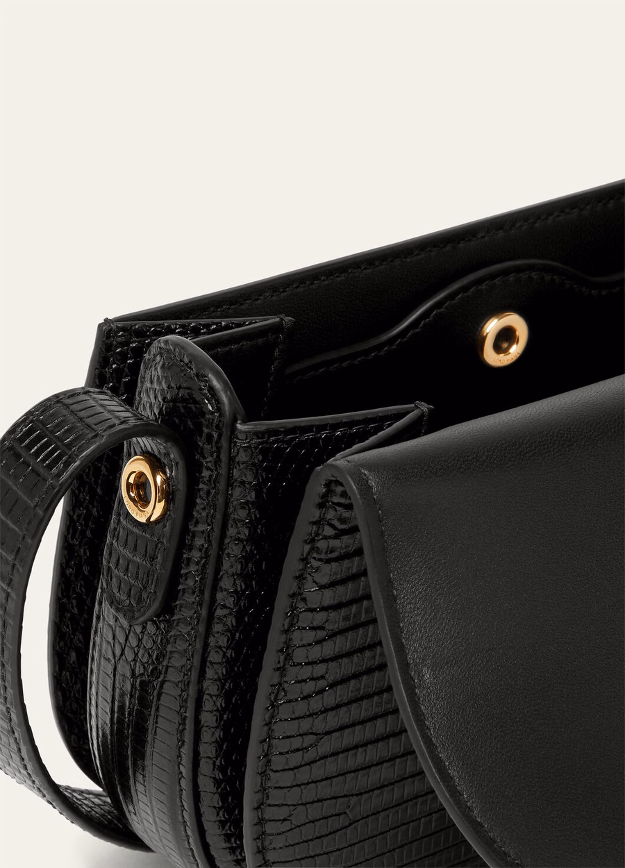 Bolso Mini Ghiera de piel de lagarto negro/oro sol