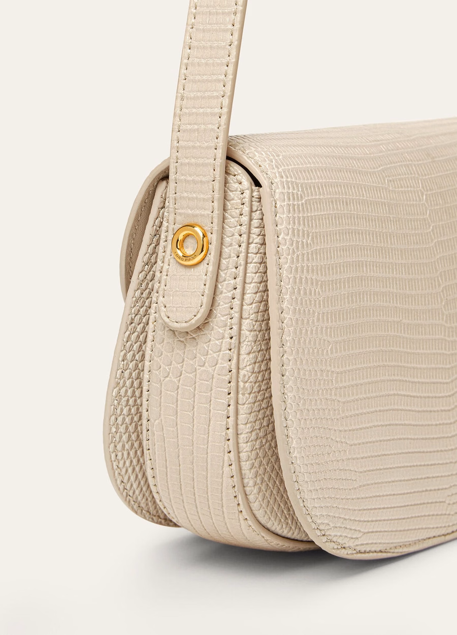 Mini bolso Ghiera de piel de lagarto color travertino claro/oro sol