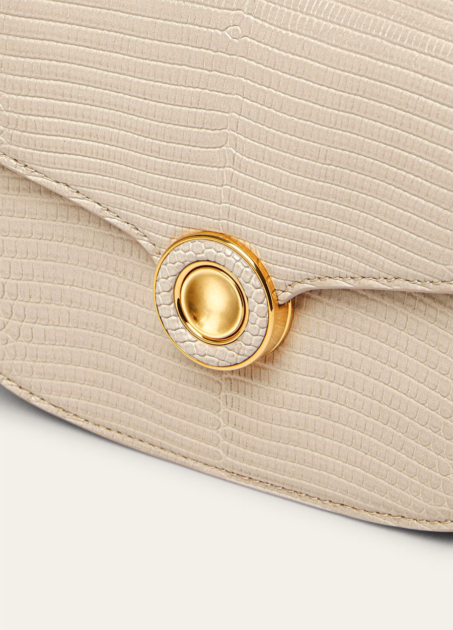 Mini bolso Ghiera de piel de lagarto color travertino claro/oro sol