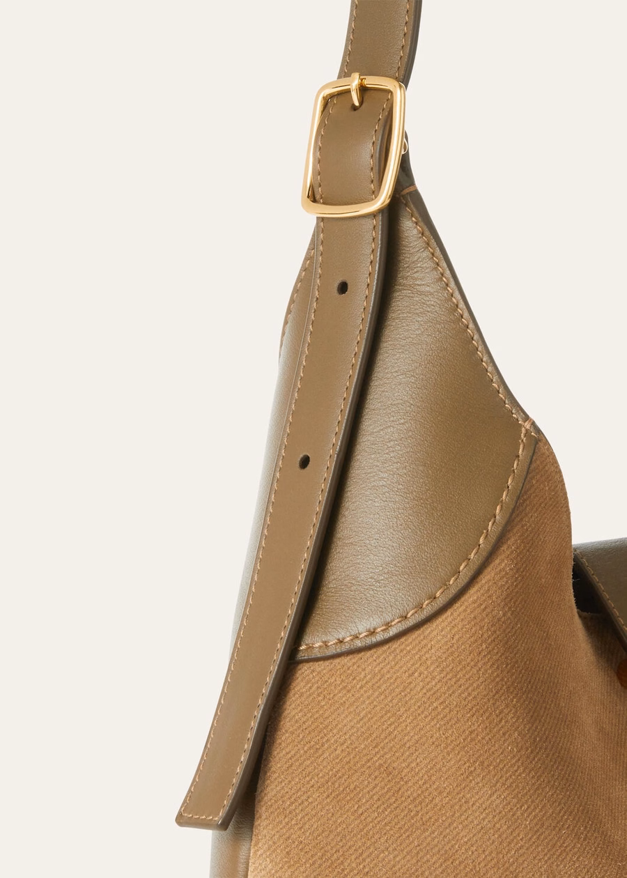 Bolso mediano Bobbin de piel de becerro color castaño dorado/alcaparras saladas/oro sol