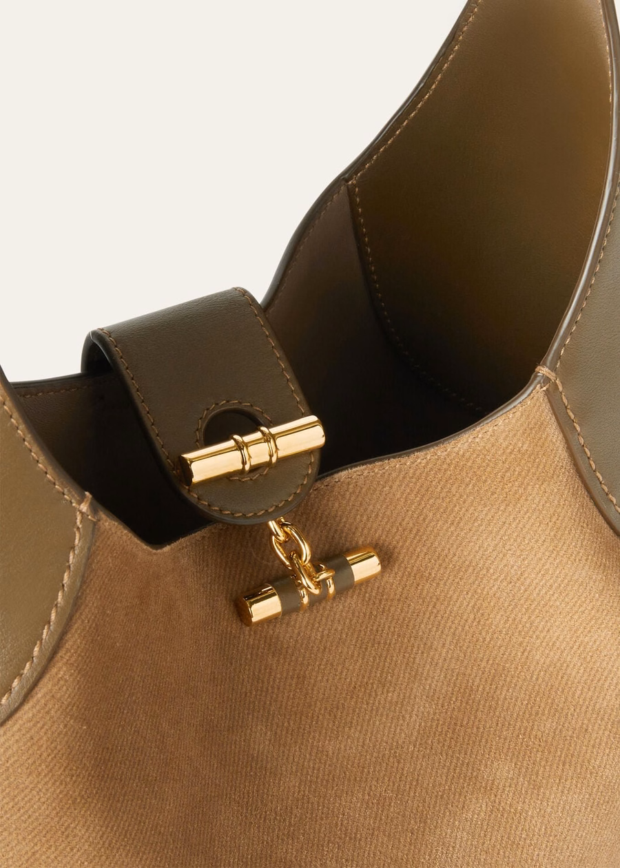 Bolso mediano Bobbin de piel de becerro color castaño dorado/alcaparras saladas/oro sol