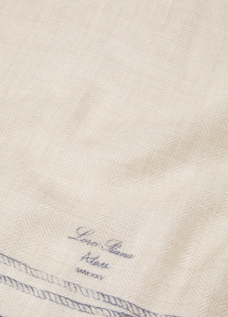 Loro Piana Alare Foulard de cachemir y seda Sandshell Beige/Azul marino