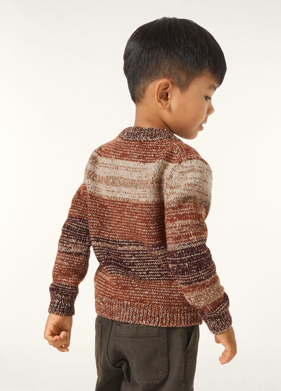 Sudadera infantil Kaleidos de cuello redondo, seda y cachemir, en colores Kasha/Nuez moscada/Boysenberry.