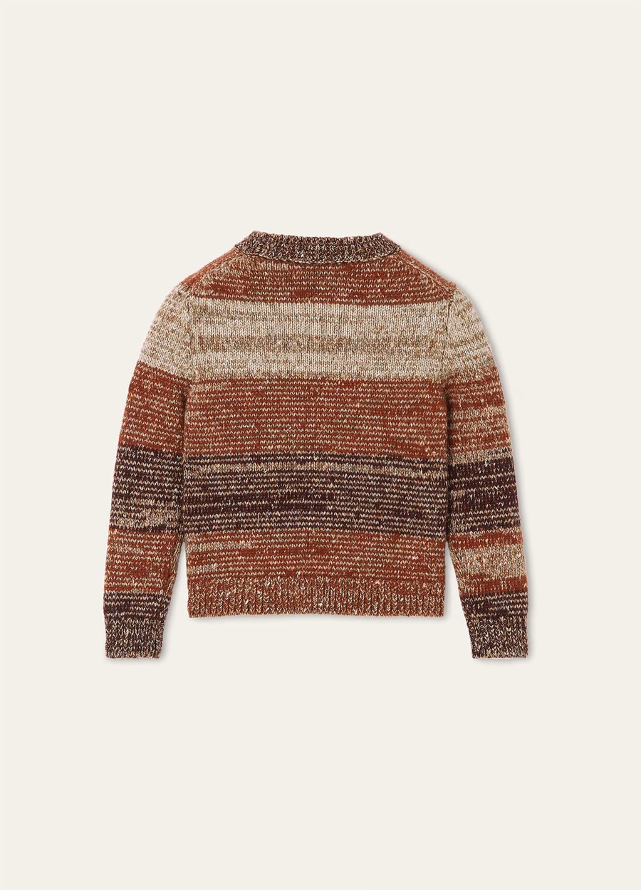 Sudadera infantil Kaleidos de cuello redondo, seda y cachemir, en colores Kasha/Nuez moscada/Boysenberry.
