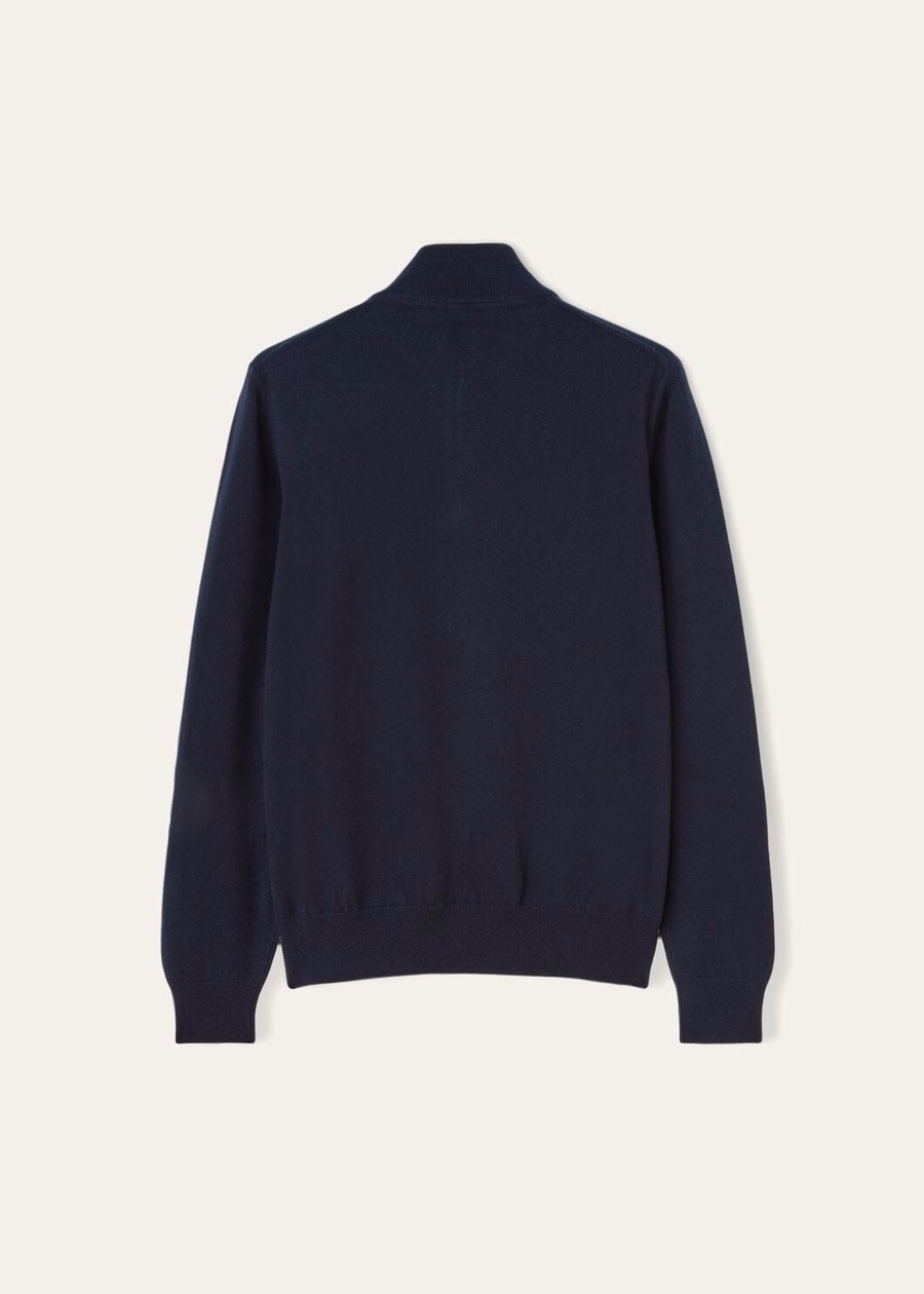 Clásico jersey de cachemir para niños con media cremallera, color azul marino.