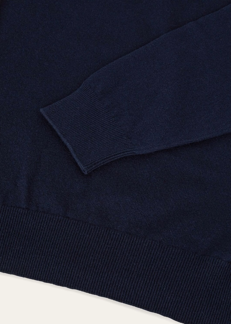 Clásico jersey de cachemir para niños con media cremallera, color azul marino.