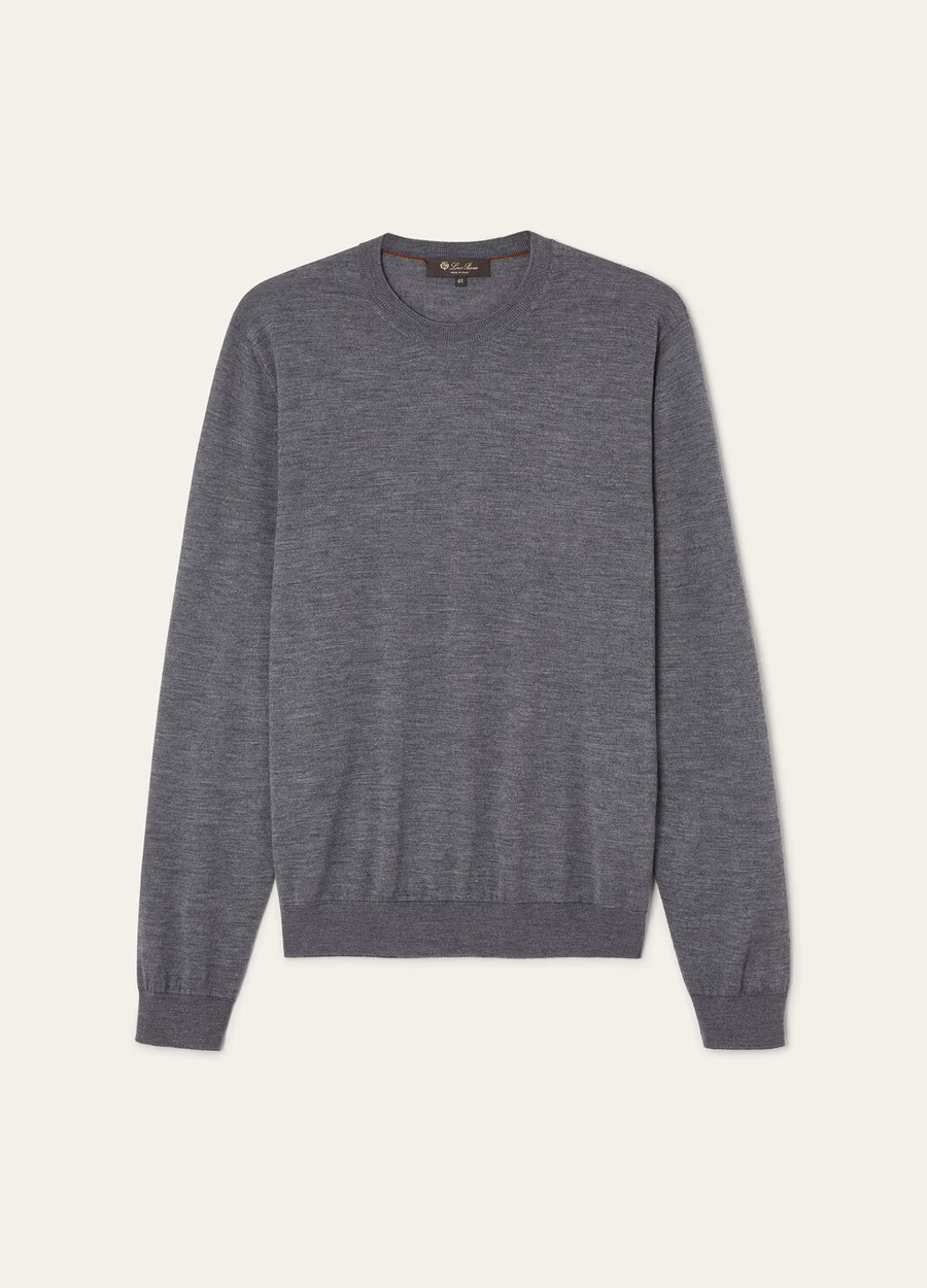 Sudadera de cuello redondo de seda y cachemira de lana virgen Sottile, color gris jaspeado.