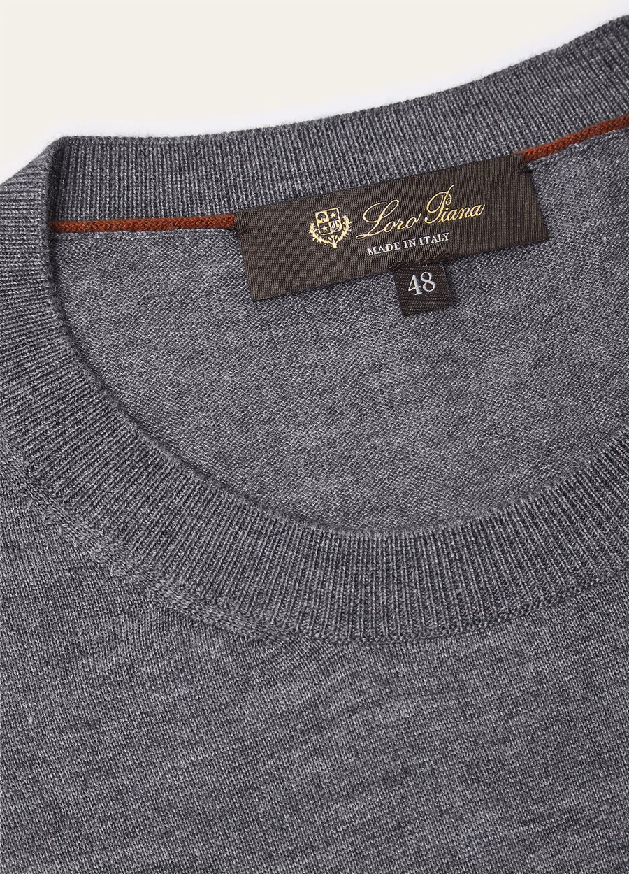 Sudadera de cuello redondo de seda y cachemira de lana virgen Sottile, color gris jaspeado.