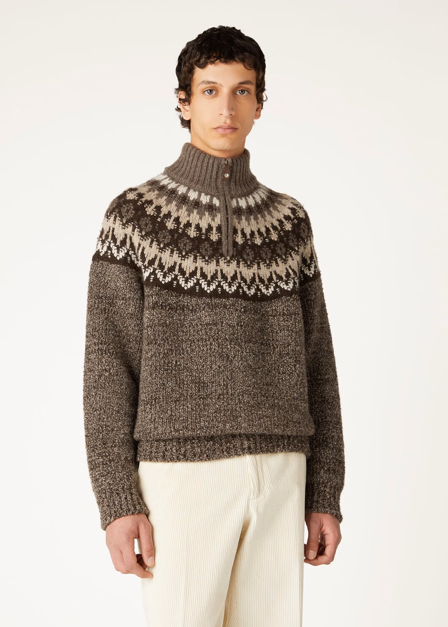 Jersey de cuello medio de cachemir y seda Alpe Pile, color ébano/gris jaspeado.