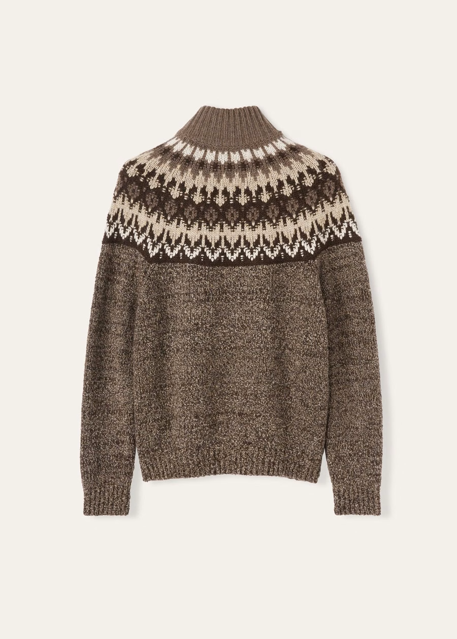 Jersey de cuello medio de cachemir y seda Alpe Pile, color ébano/gris jaspeado.