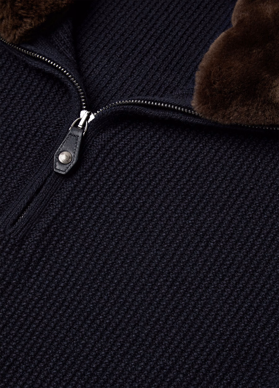 Jersey de cuello medio Alpe Baby Cashmere Coarsehair® azul marino