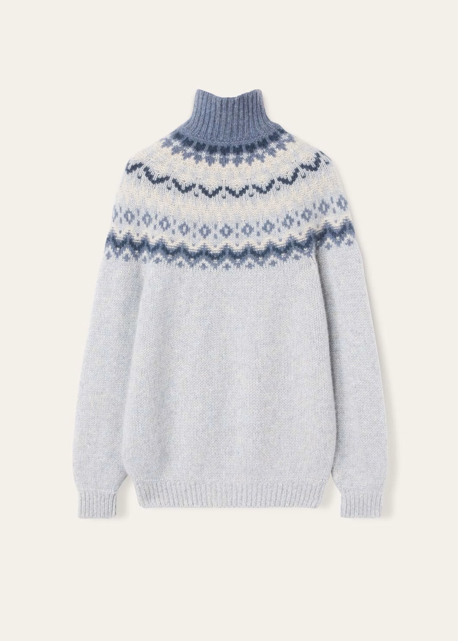 Jersey de cuello alto de cachemir Alpe Pile color perla melange/seafoam Serenity