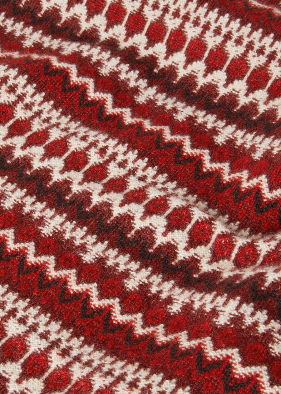 Cuello redondo de cachemira Alpe Pile color gris acero/rojo manzana caramelo