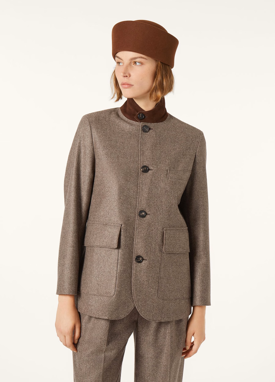 Chaqueta Roadster Mini de cachemir, lana virgen, color gris oscuro jaspeado.