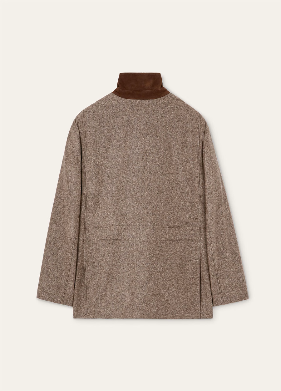 Chaqueta Roadster Mini de cachemir, lana virgen, color gris oscuro jaspeado.