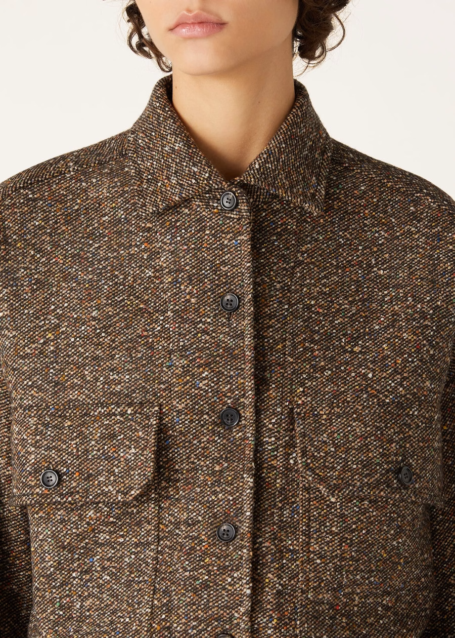 Sobrecamisa Jenna de seda, cachemir y lana virgen color chocolate oscuro con regaliz y semillas de eneldo.