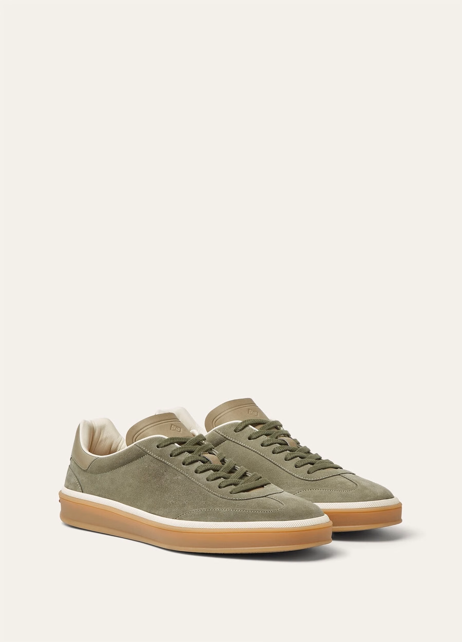 Zapatillas Tennis Walk de ante con abertura en la pantorrilla, color gris militar.