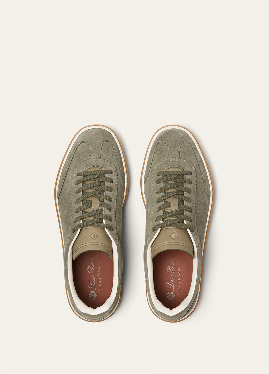 Zapatillas Tennis Walk de ante con abertura en la pantorrilla, color gris militar.