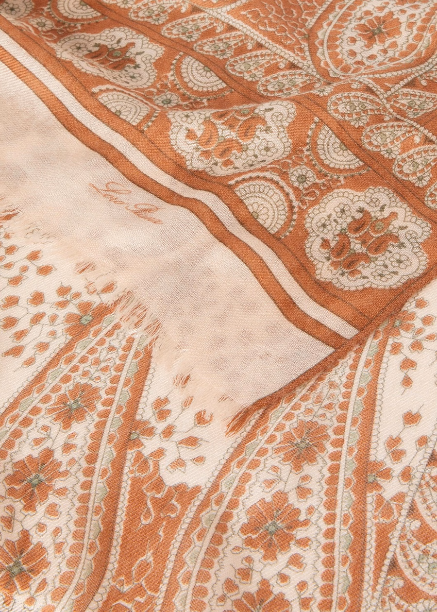 Estola Maxi Fenera de seda y cachemir con plumas, color rosa/marrón cuero.