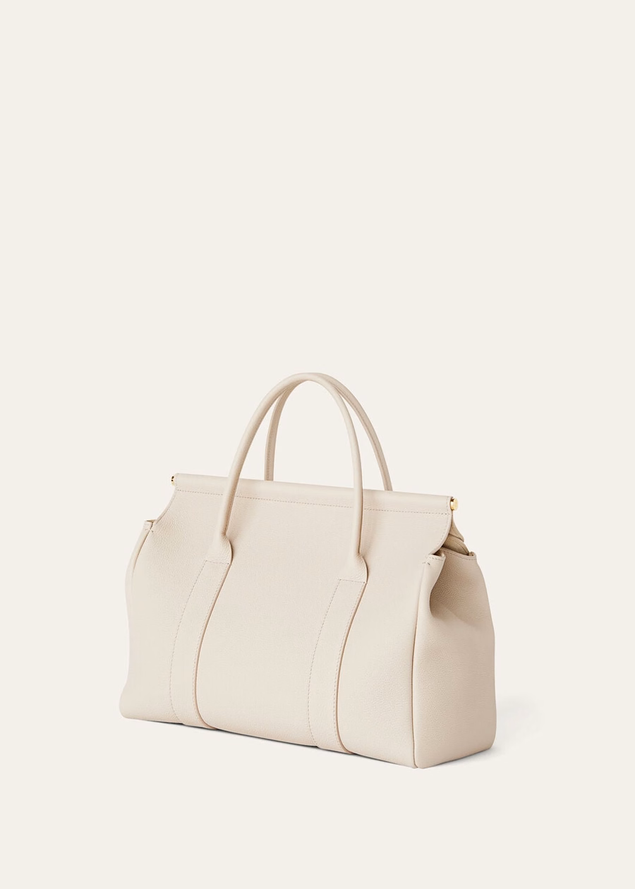 Bolso Loom L32, piel de becerro granulada en travertino claro/oro sol.