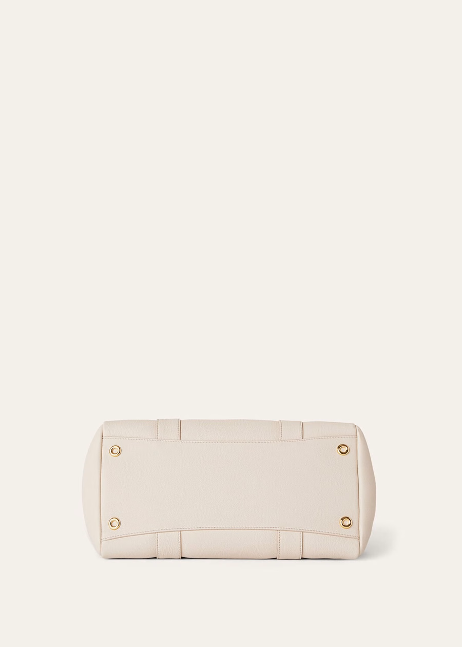 Bolso Loom L32, piel de becerro granulada en travertino claro/oro sol.