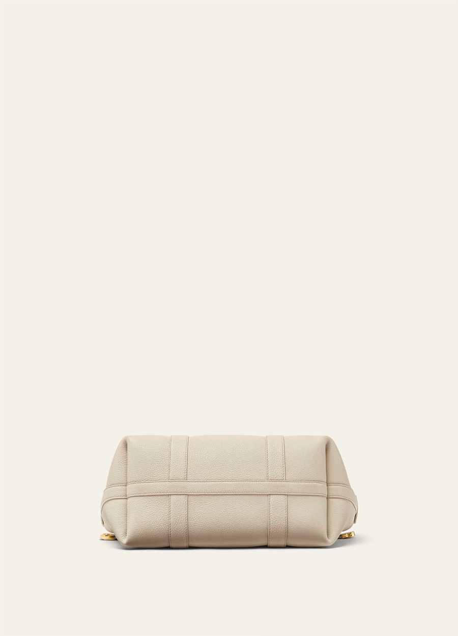 Bolso shopper pequeño Ghiera de piel de becerro color travertino claro/oro sol.