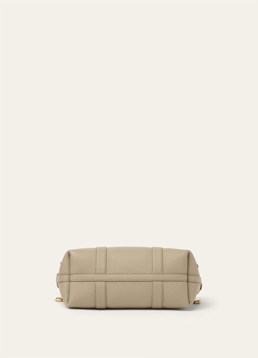 Bolso shopper pequeño Ghiera en piel de becerro color tartán seco/oro sol.