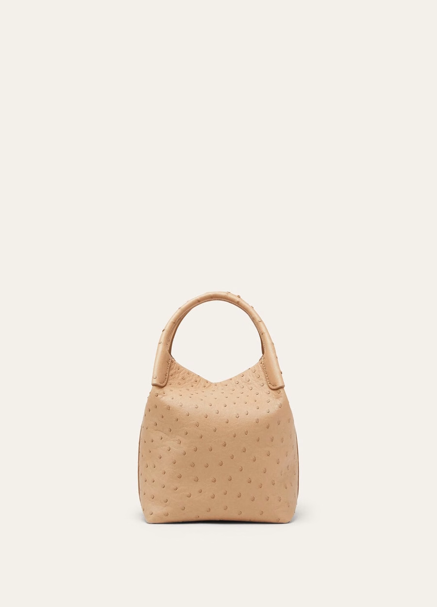 Bolso pequeño de piel de avestruz Bale, color Light Trench/Sun Gold