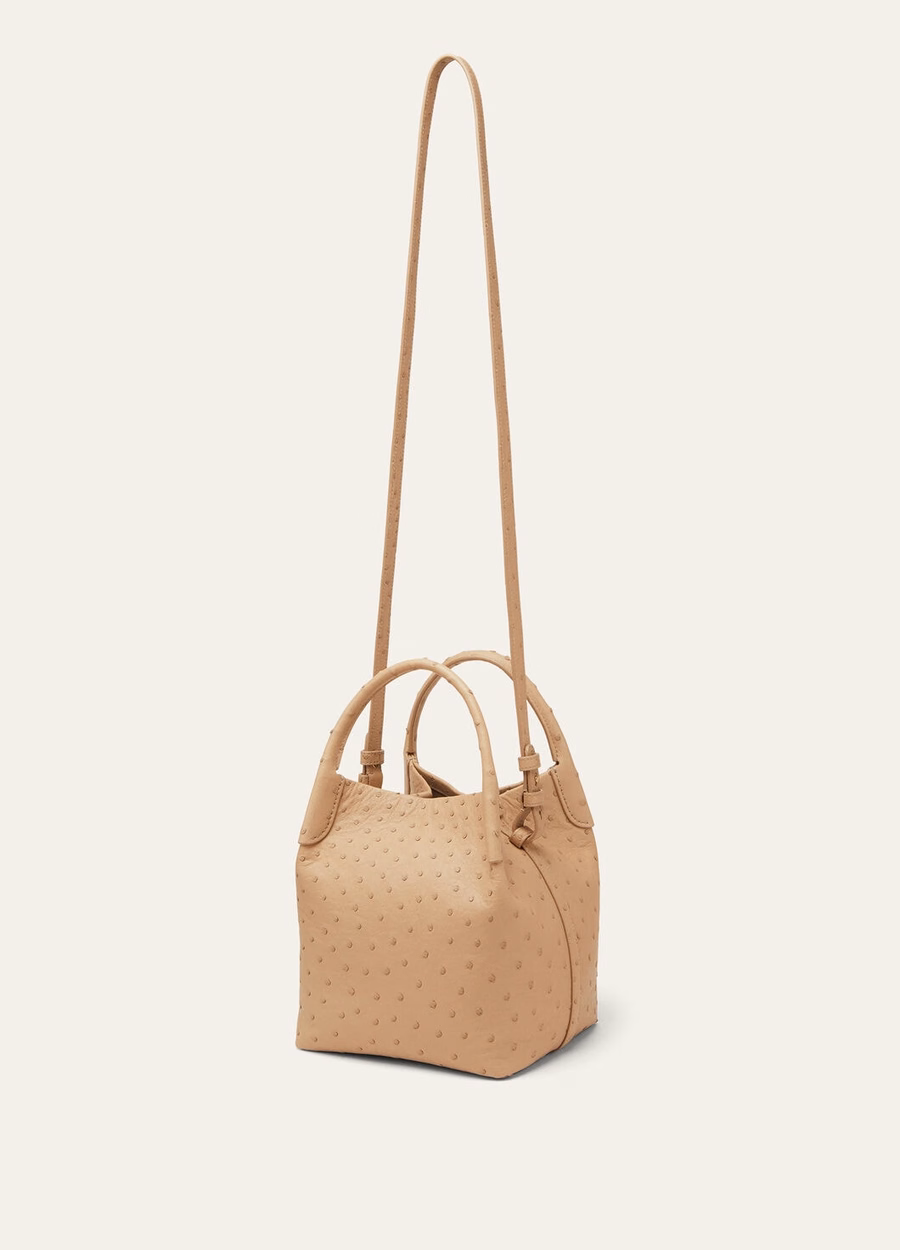 Bolso pequeño de piel de avestruz Bale, color Light Trench/Sun Gold