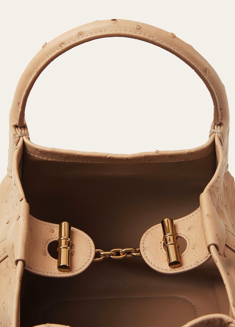Bolso pequeño de piel de avestruz Bale, color Light Trench/Sun Gold