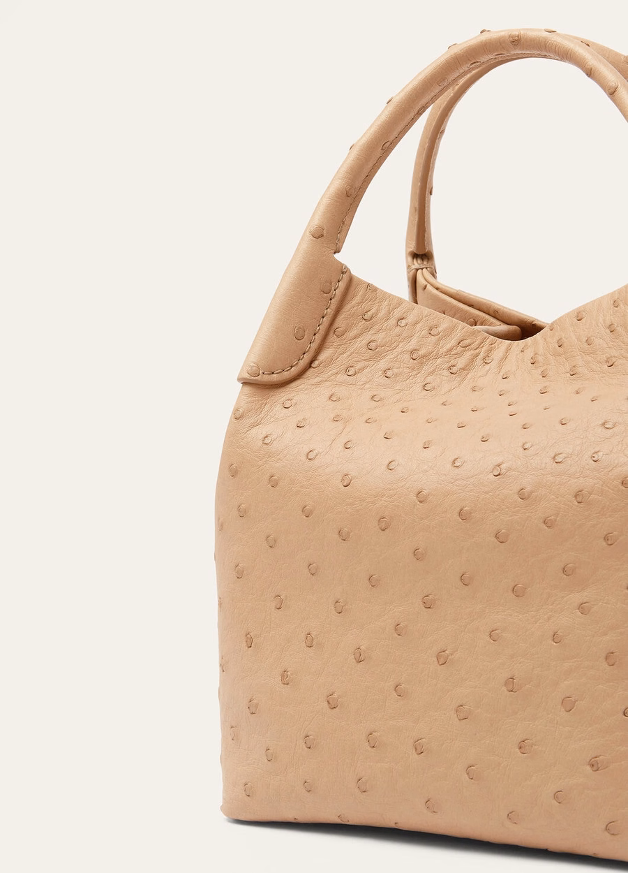 Bolso pequeño de piel de avestruz Bale, color Light Trench/Sun Gold