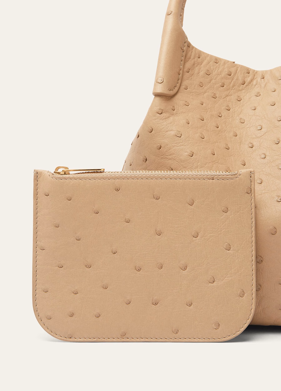 Bolso pequeño de piel de avestruz Bale, color Light Trench/Sun Gold