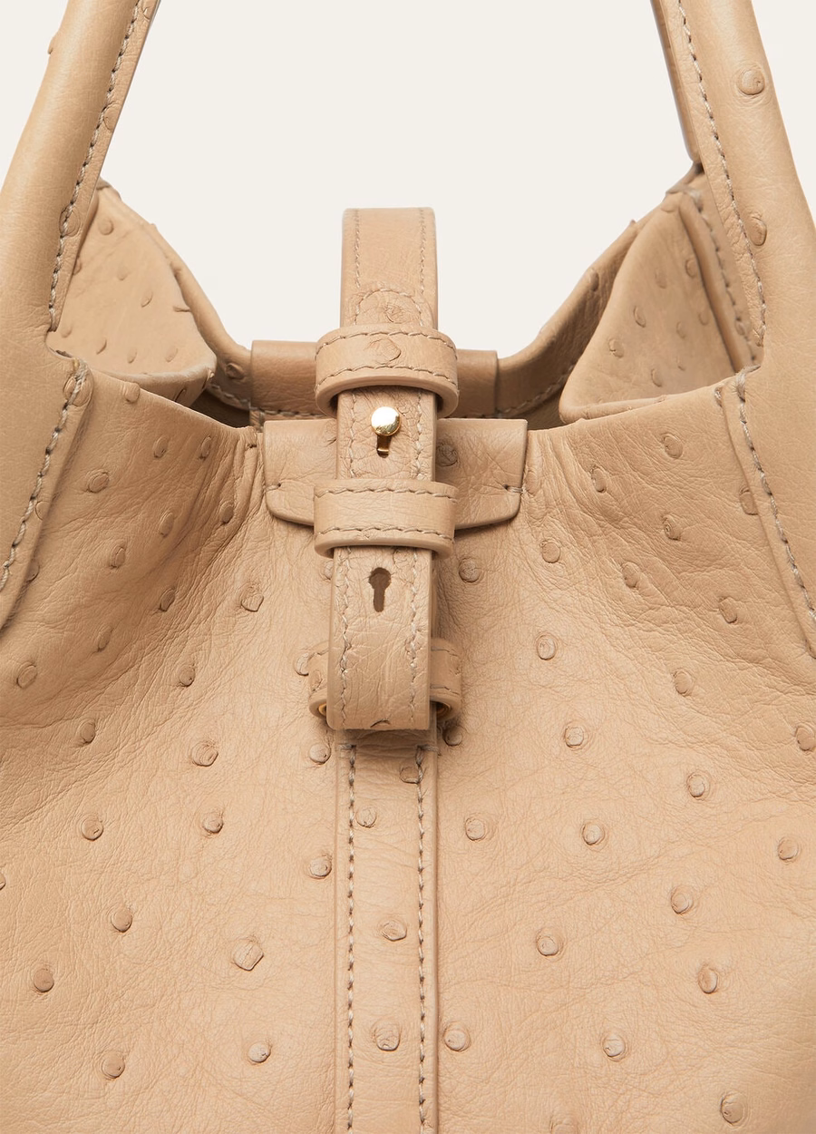 Bolso pequeño de piel de avestruz Bale, color Light Trench/Sun Gold
