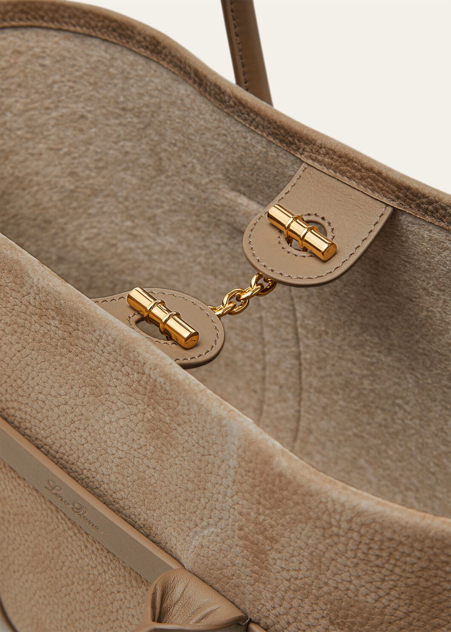 Bolso pequeño Ghiera Shopper de piel de becerro color topo/oro sol